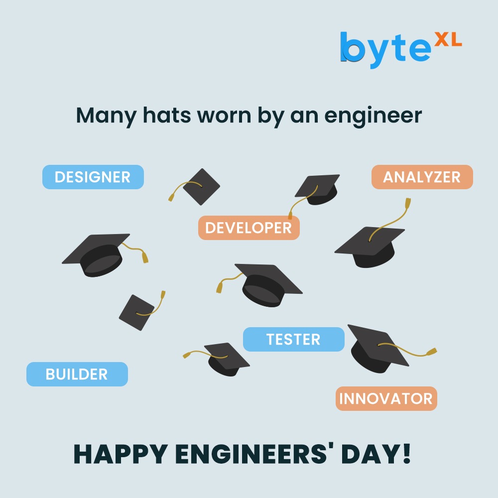 byte_xl's tweet photo. byteXL wishes a Happy #EngineersDay to all the wonderful engineers out there.
#EngineersDay2022 #byteXL #AIML #Devops #Fullstack #DataScience #CyberSecurity #EmergingTech #Upskill #ForEngineers #EdTech #Coding https://t.co/UUG7GgzOIo