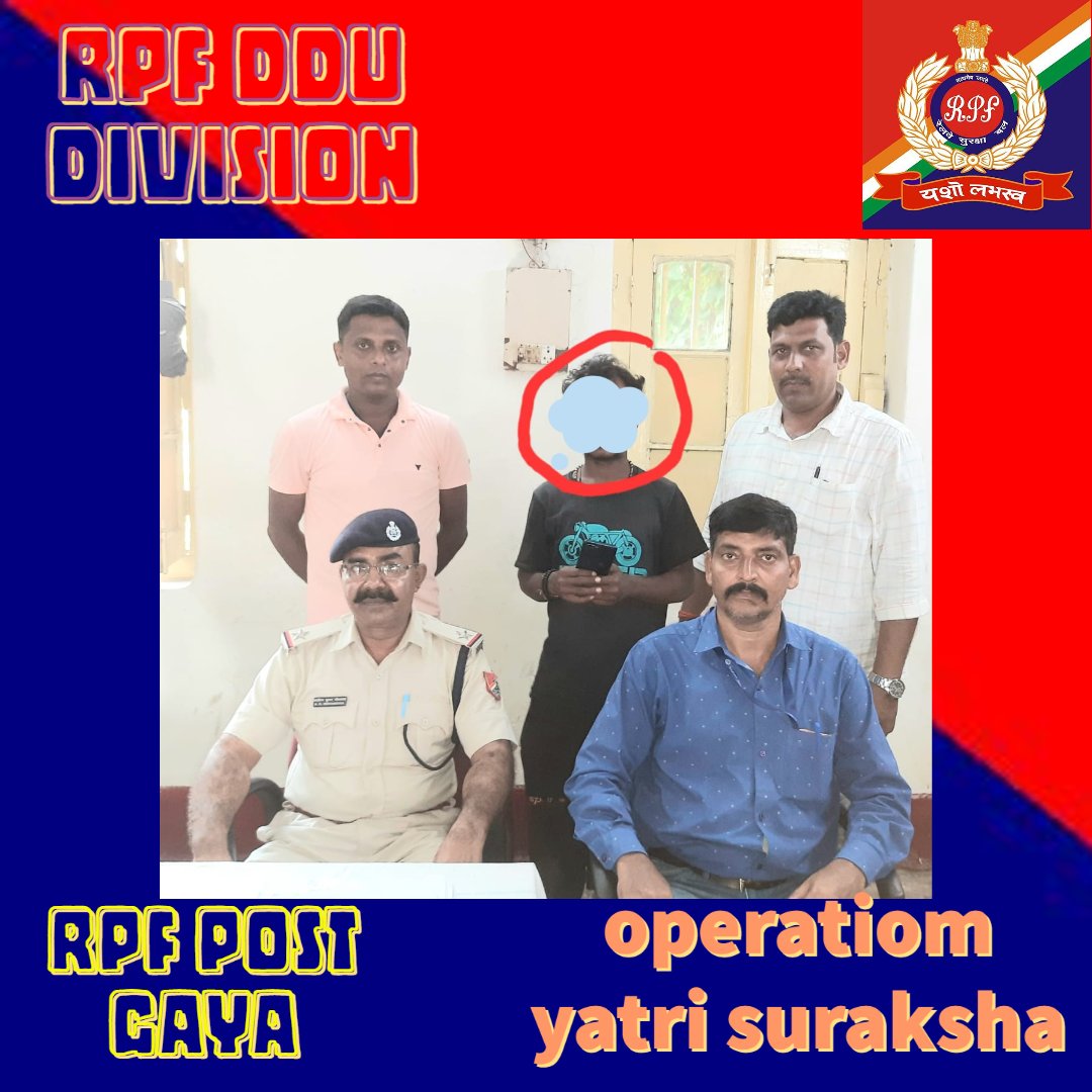 RPF/ECR/DDU
POST-GAYA
operation "Yatri Suraksha"
दिनांक 14.09.2022 को रेसुब गया के बल सदस्यों द्वारा प्ले0 सं0 01 से एक व्यक्ति को चोरी के मोबाईल के साथ पकडा गया व अग्रिम कानूनी कार्यवाही हेतु जीआरपी गया को सुपुर्द किया गया।