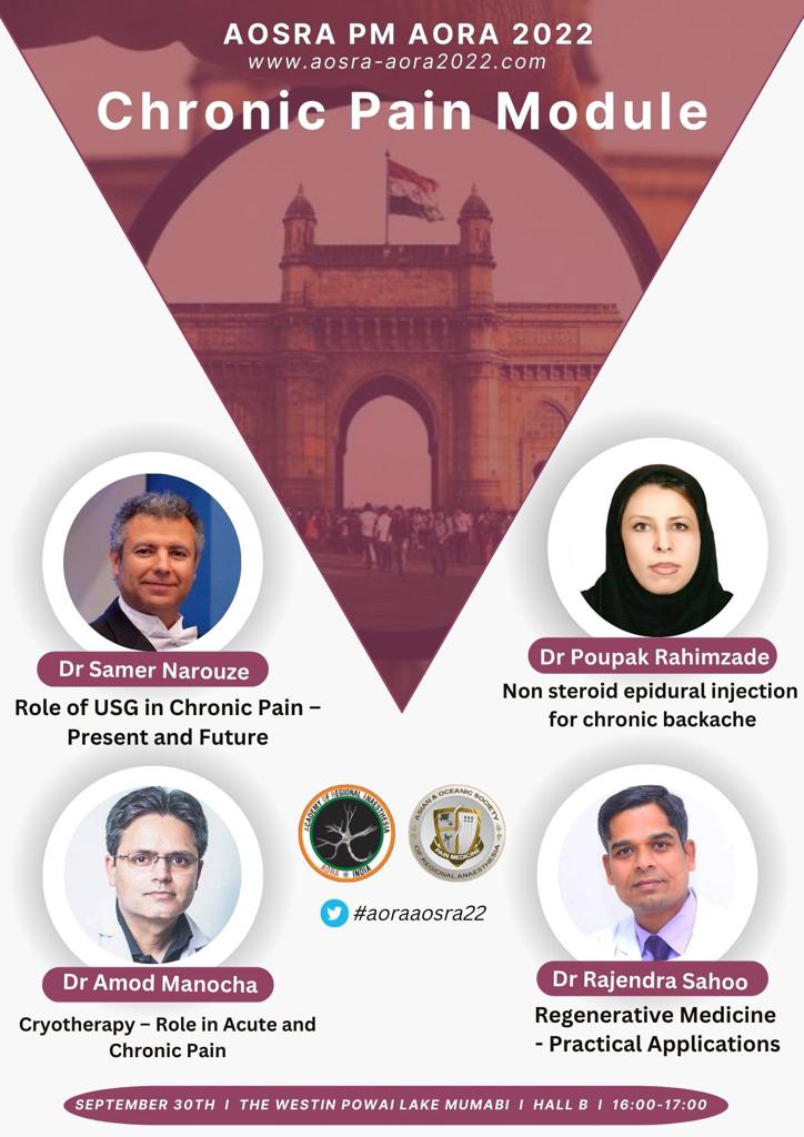 AORA India (@aoraindia) on Twitter photo #ChronicPain session on Sep 30th at 1600
Listen to <a href="/NarouzeMD/">Samer Narouze,MD,PhD,MMM</a> @Rajsaho29966876 <a href="/Removemypain/">Dr. Amod Manocha</a> and Dr Poupak
<a href="/aosra_pm/">AOSRA-PM</a>
<a href="/ESRA_Society/">ESRA | European Society of Regional Anaesthesia</a> <a href="/ASRA_Society/">ASRA Pain Medicine</a> <a href="/RegionalAnaesUK/">RA-UK</a> #aoraaosra22 #painfreeworld #freedomfrompain #ChronicPain session on Sep 30th at 1600
Listen to <a href="/NarouzeMD/">Samer Narouze,MD,PhD,MMM</a> @Rajsaho29966876 <a href="/Removemypain/">Dr. Amod Manocha</a> and Dr Poupak
<a href="/aosra_pm/">AOSRA-PM</a>
<a href="/ESRA_Society/">ESRA | European Society of Regional Anaesthesia</a> <a href="/ASRA_Society/">ASRA Pain Medicine</a> <a href="/RegionalAnaesUK/">RA-UK</a> #aoraaosra22 #painfreeworld #freedomfrompain