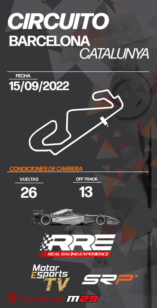 📢 PRIMERA CARRERA de campeonato de F 3.5 en iracing

🏁 Circuit de Barcelona Catalunya

⏰ Horario
Práctica: 21:05
Clasificación: 22:10
Carrera: 22:20 (26 vueltas)

📺 Retransmitido: <a href="/MotorEsportsTV/">MotorEsportsTV</a>

Sponsors
<a href="/MotorEsportsTV/">MotorEsportsTV</a>
<a href="/RaceLab3/">RaceLab</a>
<a href="/SRPsimracingpro/">SRP SimRacing-Pro.com</a>
<a href="/moski29/">Moski29</a>

Os esperamos!