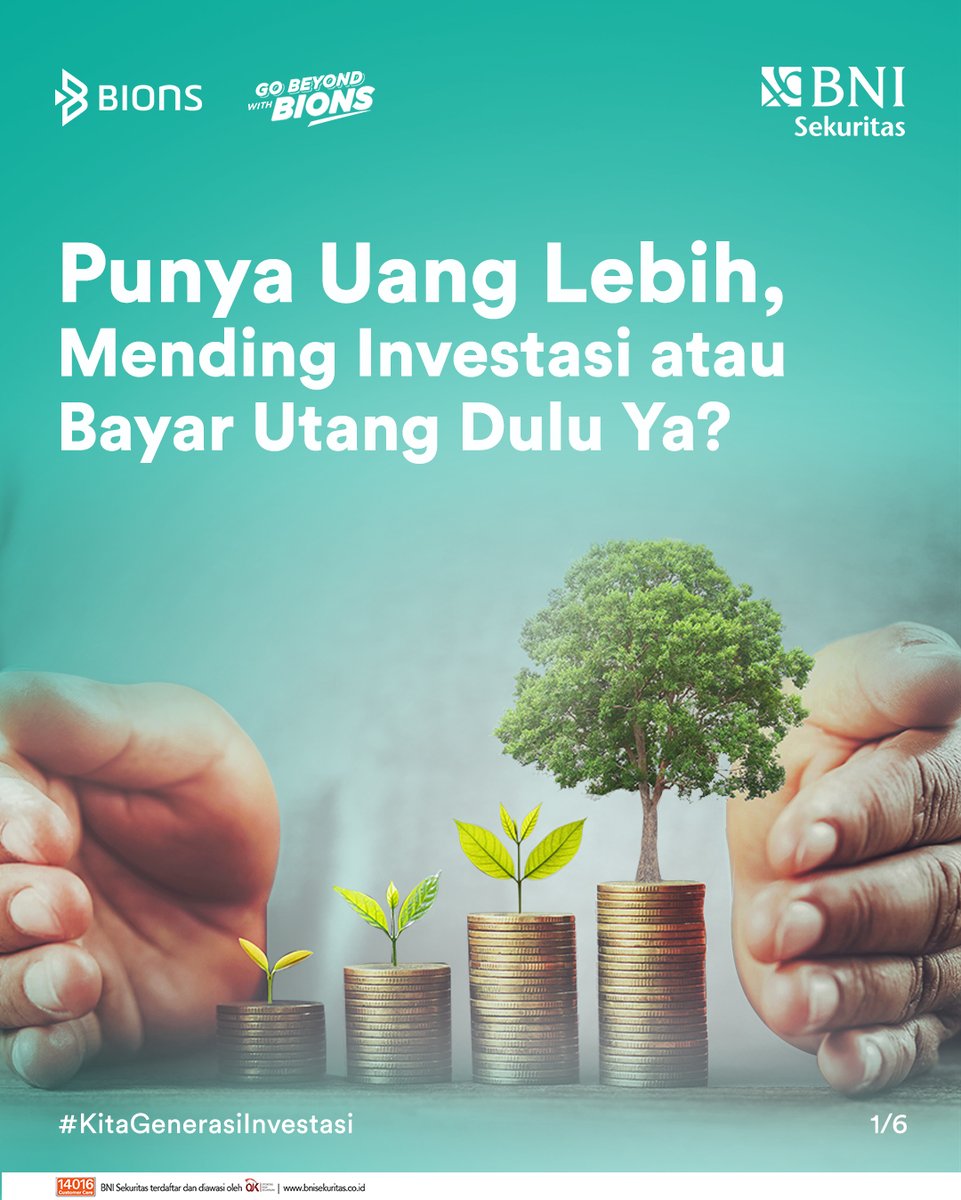 bnisekuritas46's tweet photo. “Jika punya uang lebih dengan kondisi masih memiliki utang, apakah harus menunda investasi ?”🤔

Jawabannya adalah belum tentu‼️

Idealnya, utang &amp; investasi harus berjalan beriringan. 
Simak info lengkapnya ini ya Sobi!😁

#KitaGenerasiInvestasi #GoBeyondWithBIONS #BNISekuritas https://t.co/gh8f7Ulw81