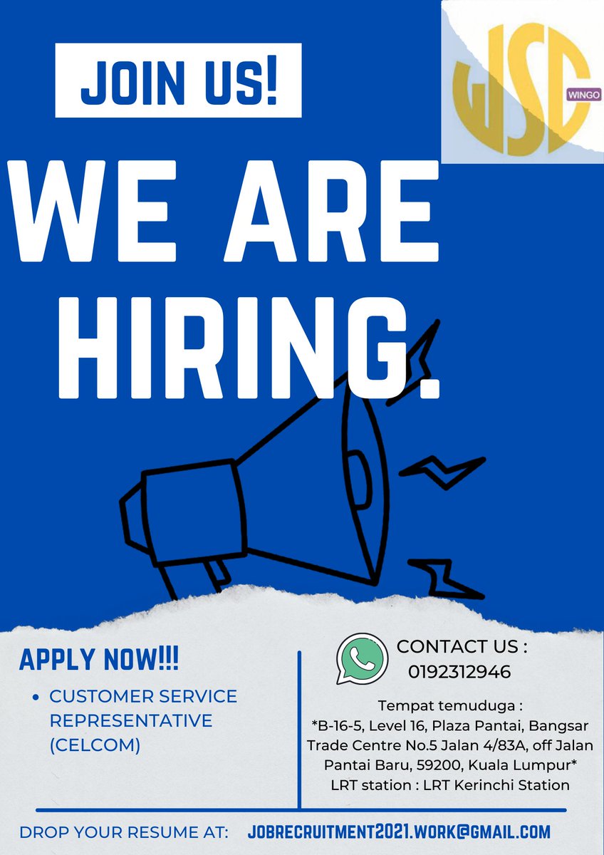 KERJA KOSONG KUALA LUMPUR (@workwsg) on Twitter photo #kerjakosong
<a href="/Kerjacarirezeki/">JobsViral</a>
@Peluang_KerjaMY
<a href="/JobVacanciesMY/">JOB VACANCY M’sia</a>
<a href="/MusKerjaKosong/">mus_shareKerjaKosong</a>
What you wait for?
Contact us now : wasap.my/60192312946/Cu… #kerjakosong
<a href="/Kerjacarirezeki/">JobsViral</a>
@Peluang_KerjaMY
<a href="/JobVacanciesMY/">JOB VACANCY M’sia</a>
<a href="/MusKerjaKosong/">mus_shareKerjaKosong</a>
What you wait for?
Contact us now : wasap.my/60192312946/Cu…