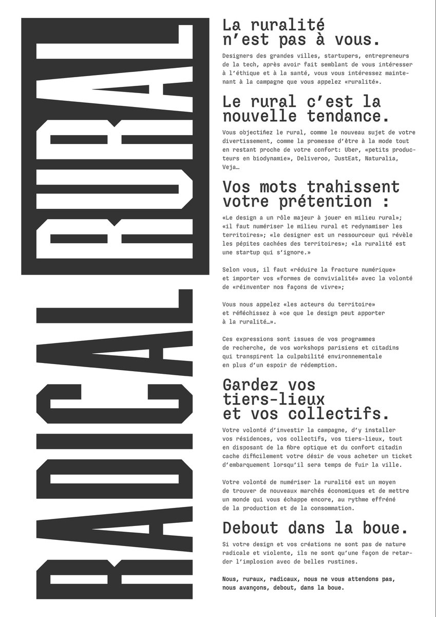 Radical rural, notre protestation imprimée et imprimable. À partager et à diffuser. On travaille sur la suite.