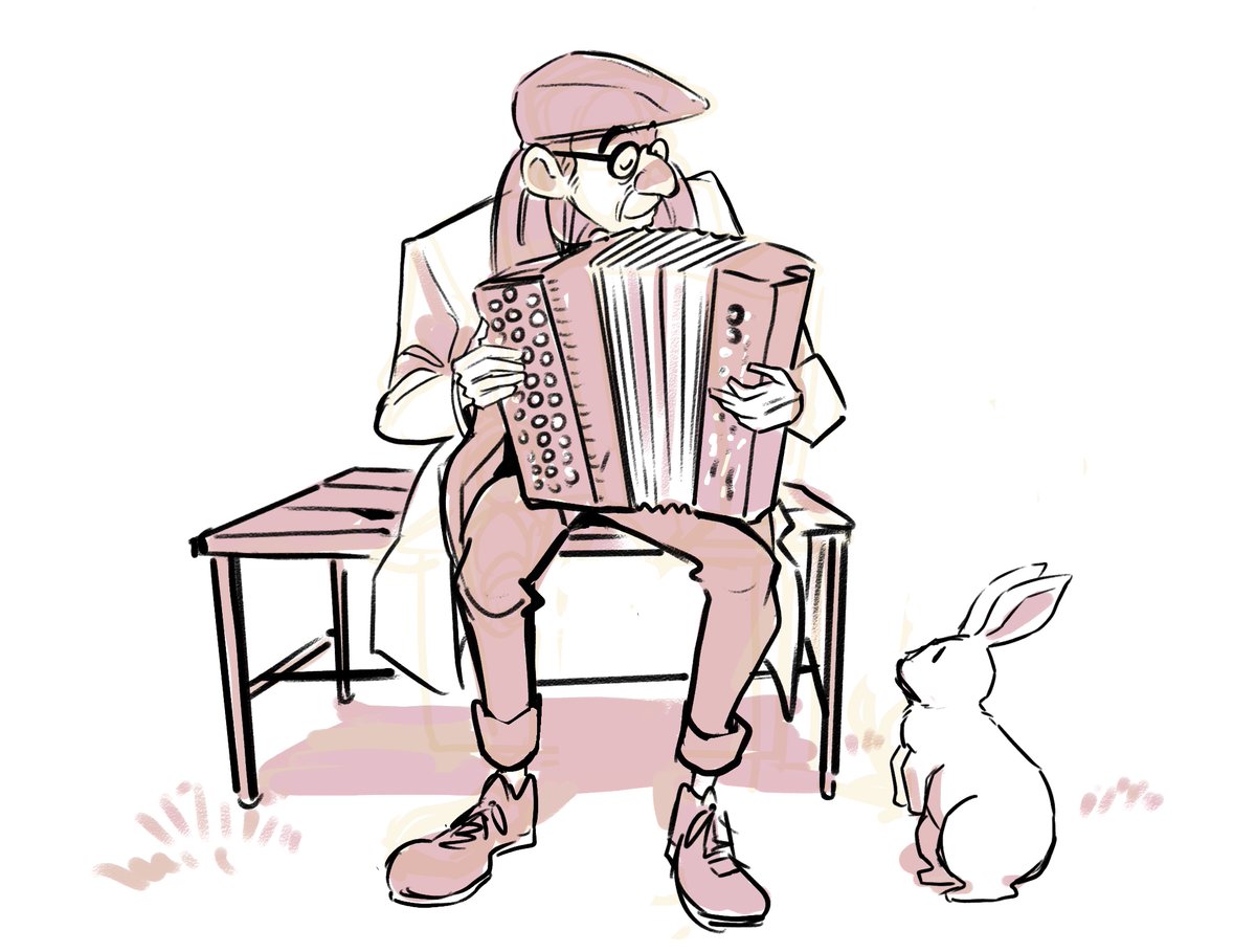 rabbit sitting hat glasses bench instrument playing instrument  illustration images