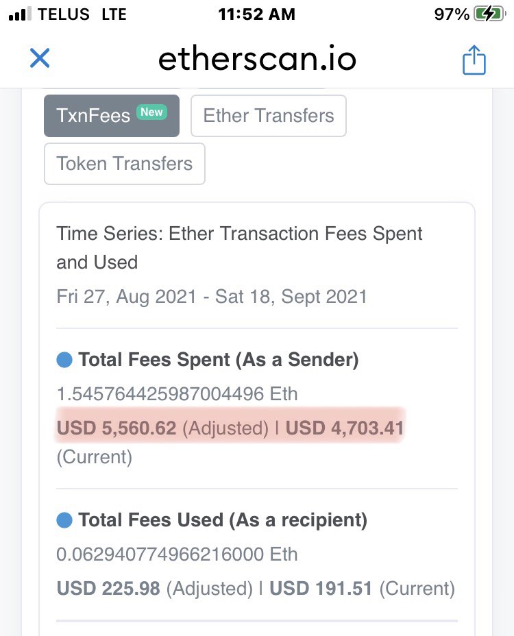 theboatmover's tweet photo. @VitalikButerin When comes the refund for insane gas fees spent? https://t.co/kjcf2oBgEf