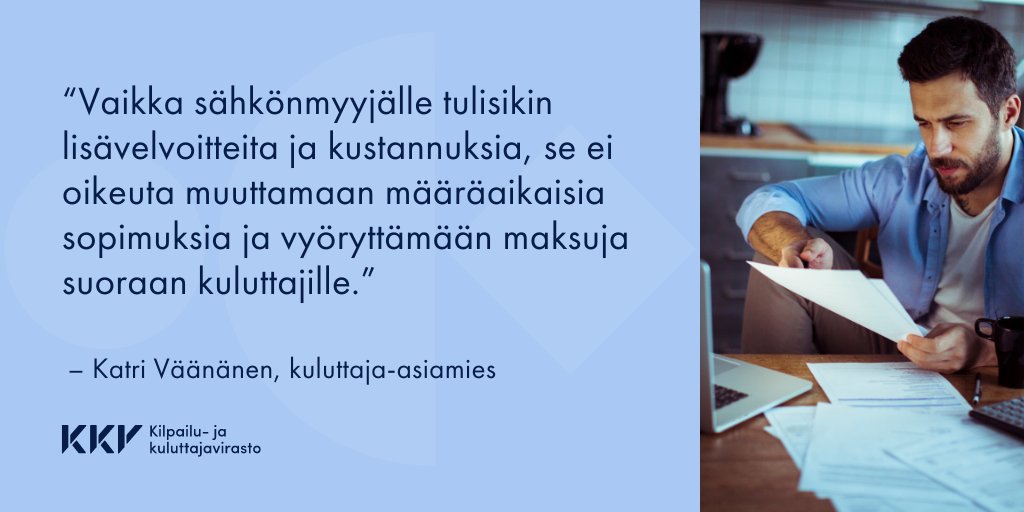 Sähköyhtiö Väre on perinyt erillisiä datahub-maksuja asiakkailtaan, vaikka kuluttaja-asiamies on vaatinut yhtiötä luopumaan maksuista. Nyt kuluttaja-asiamies on jättänyt kuluttajariitalautakunnalle ryhmävalituksen. 

➡️kkv.fi/ajankohtaista/…

#sähkösopimus #kuluttajansuoja