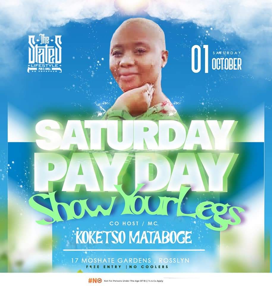 Theflyawayz's tweet photo. 1st of October 2022
We are the State's Lifestyle - Pub & Shisanyama
Food and drinks will be sold at the venue
Theme: show your legs
Pre birthday celebration
See you there... 💃💃💃💃💃💃💃💃
#bbw #payday #pretoria012 #misglitz #faceoflachocolata #sdudla #showyourlegs https://t.co/cPXhW3Le2S