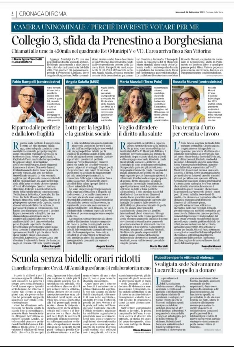 Ieri il <a href="/Corriere/">Corriere della Sera</a> mi ha chiesto perché i romani e le romane dovrebbero votare per me!

#ElezioniPolitiche22 #èora