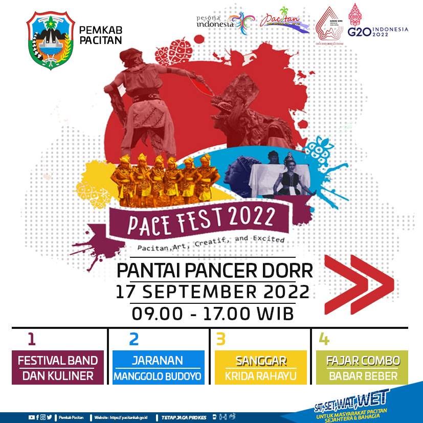 PemkabPacitan's tweet photo. YUKK RAME-RAME HADIR!
PACE FEST 2022 "Pacitan, Art, Creatif, and Excited"

📝 Sabtu, 17 September 2022
🕓 09.00 WIB - 17.00 WIB
📍Pantai Pancer Dorr Pacitan

Special Perform :
- Festival Band dan Kuliner
- Jaran Pegon
- Sanggar Krida Rahayu
- Fajar Combo Babar Beber https://t.co/OaFpJcVKY0