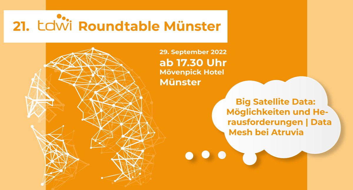 Wir laden euch herzlich ein, zum 21. TDWI Roundtable Münster:
29. September 2022 | Ab 17.30 | Möwenpick Hotel Münster
📌 Zu den Infos und zur kostenlosen Anmeldung geht es hier: tdwi.eu/veranstaltunge…