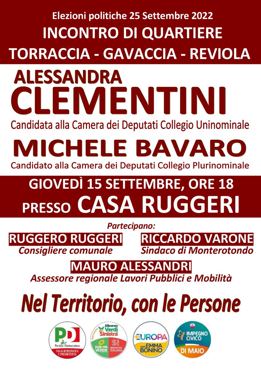 ClementiniLazio's tweet photo. 📍Incontro di quartiere TORRACCIA-GAVACCIA-REVIOLA alle ⌚ ore 18.00 presso Casa Ruggeri Monterotondo a MONTEROTONDO.

#ElezioniPolitiche22 https://t.co/MOBpU9zw0l