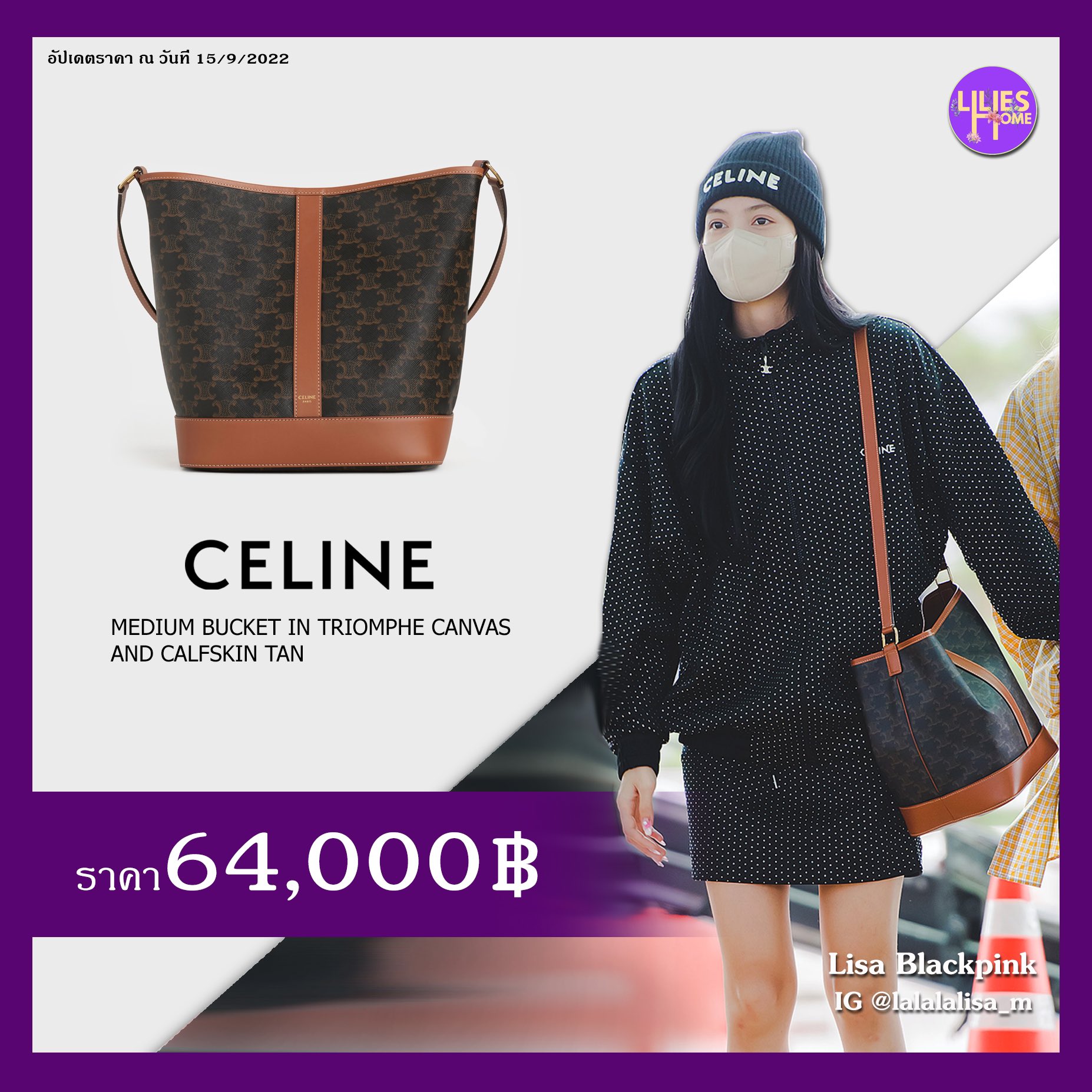 Lilies Home on X: 👜 MEDIUM BUCKET IN TRIOMPHE CANVAS AND CALFSKIN TAN  64,000฿ 🧢 CELINE EMBROIDERED KNIT WOOL BEANIE BLACK 13,500฿ 🧦 CELINE  SOCKS IN STRIPED COTTON WHITE / NAVY 4,500฿