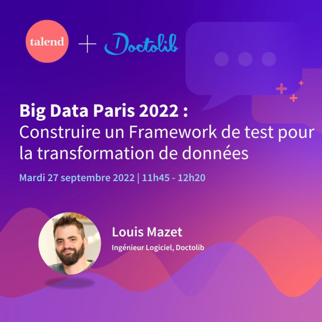 BISCHOFF7's tweet photo. Un retour d'expérience placé sous le signe de l'#innovation ! Retrouvez Louis Mazet, Ingénieur Logiciel chez @doctolib, qui présentera le framework de test mis en place pour la transformation de #données. Rendez-vous le 27 septembre à 11h45 ! #BDAIP https://t.co/2oGnH3WRSF https://t.co/n0otiUpINB