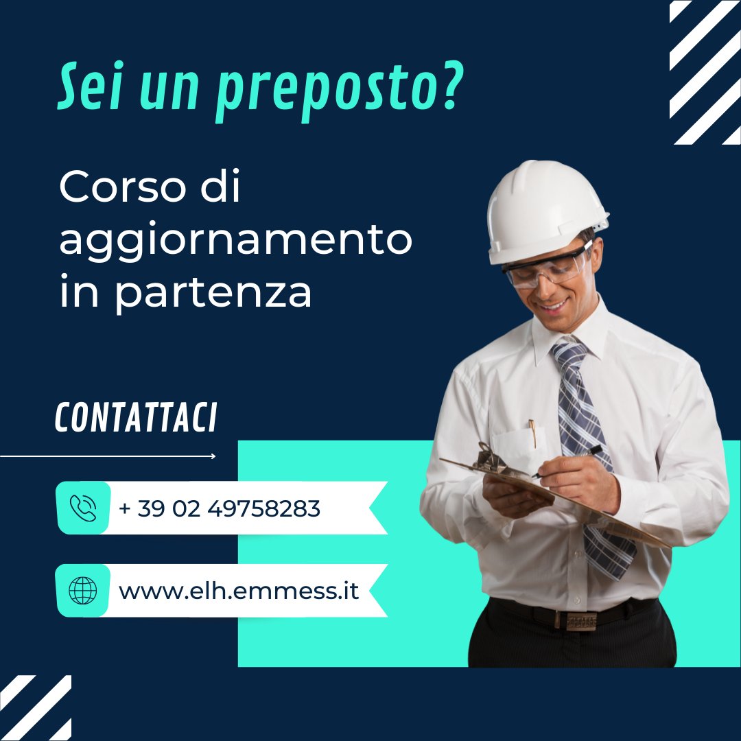 EmmessHub's tweet photo. ELH ha rinnovato i corsi di #formazione per preposto: apprenderai tutte le novità della professione e implementerai la tua abilità di progettazione e monitoraggio della #sicurezza🦺
Scopri di più su https://t.co/AY9MRIDKow
#elh #elhlifestyle #preposto #worksafety #salute #lavoro https://t.co/iaNFmA4DTC