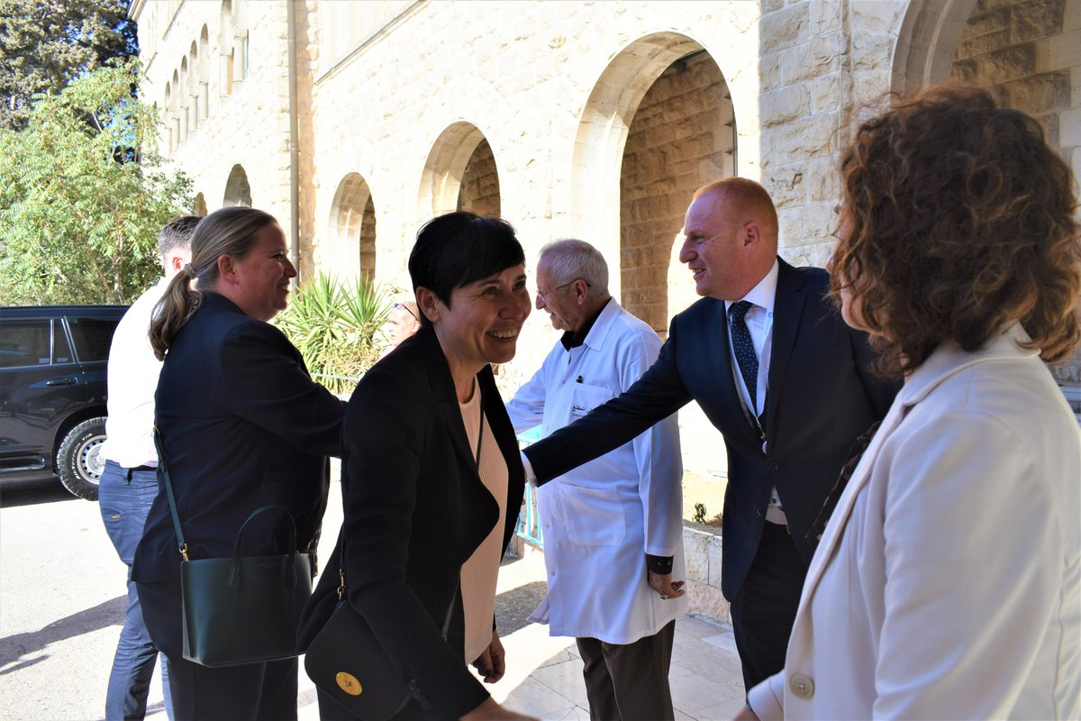 AVHospital's tweet photo. A high-level delegation from the Norwegian Parliament visited Augusta Victoria Hospital as part of a broader visit to the region. AVH CEO Dr. Fadi Alatrash, LWF representative Sieglinde Weinbrenner and part of the hospital staff welcomed the delegation. https://t.co/k1QEt6Inje