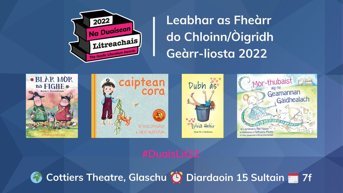 GarmoranP's tweet photo. Warm wishes to everybody attending the Gaelic Literature Awards this evening. We are so proud that Dubh às has been shortlisted in the Best Book for Children/Young People category. 
Leabhar as Fheàrr do Chloinn/Òigridh
#Gàidhlig #Duaislit22 https://t.co/Xoodwx7CKS