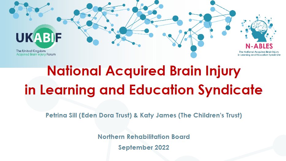 NABLES10's tweet photo. We're really looking forward to presenting an update on N-ABLES' work at today's Northern Rehab Board meeting!
If you're wondering how you can be involved, see the attached slide.
@JameskatyParker @EdenDoraTrust @UKABIF
#ABI #TeamSupportForABI https://t.co/SN6BoFpNiA