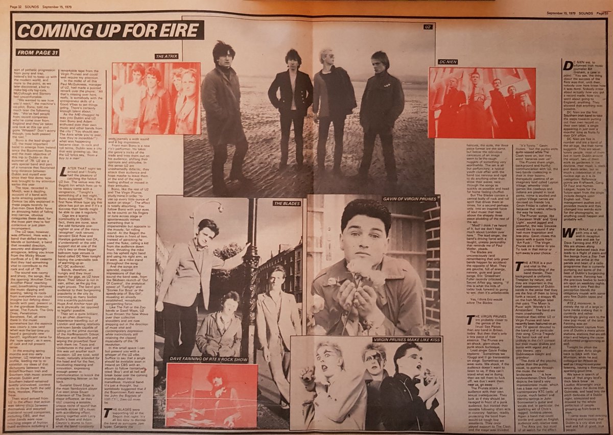 SoundsClips's tweet photo. 15th, September 1979 an article on New Southern Irish Acts by Dave McCullough including U2, Virgin Prunes, The Atrix, The Blades and DC Nien. Pics by Paul Slattery. "U2, the most important band to emerge from Ireland since the Boomtown Rats." @U2 @JJohnFoyle  @davefanning https://t.co/9rcZSgFneL