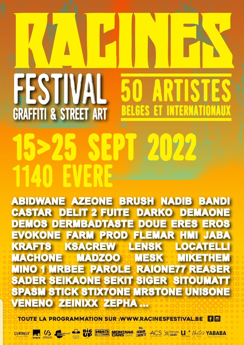 OneVeneno's tweet photo. Let's gooooo to the "Racines Graffiti Festival" in Belgium , organised by @hmicnn!
We will be 50 artists from all over the world.
#CNN199
#racinesfestival https://t.co/nlBQ9QWHLM