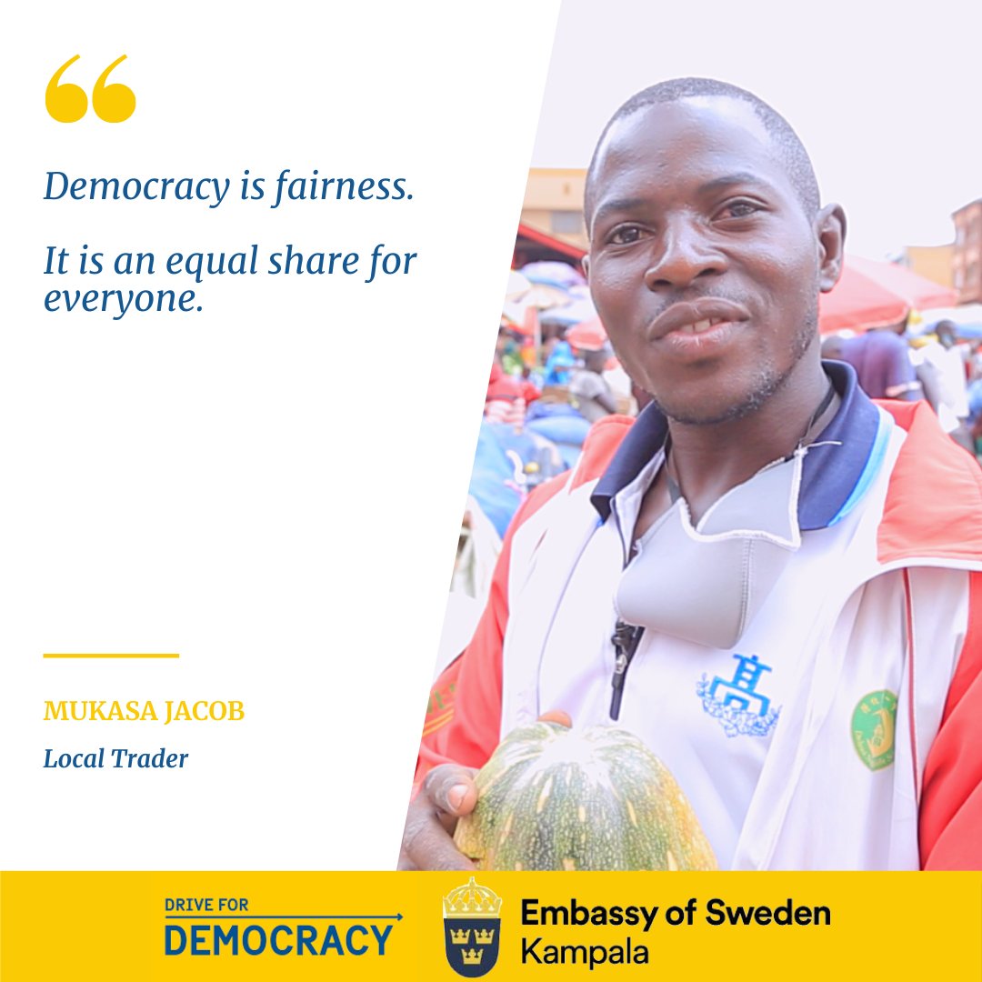 SwedeninUG's tweet photo. Today is the #InternationalDayofDemocracy.
Democracy means the freedom to think, speak &amp; love who you want. It enables you to be heard &amp; gives you the right to demand accountability. It provides hope &amp; the conditions to shape a common future in a peaceful society
#Drive4Democracy https://t.co/Mmv4HCoaYu