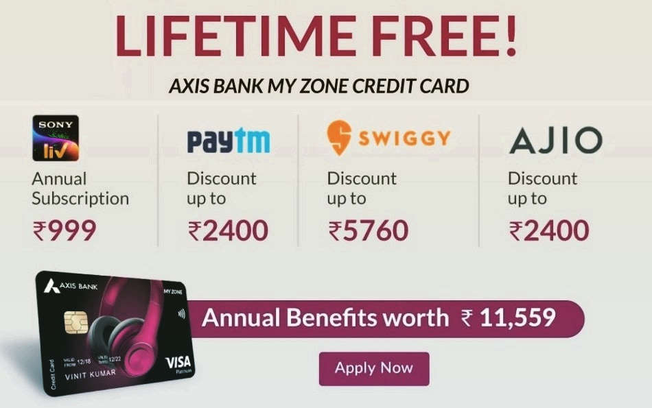 finance_mart's tweet image. Apply Axis Bank MY ZONE Credit Card

LIFETIME FREE CREDIT CARD

Benefits:-

💥 SonyLiv Premium 1 year subscription worth Rs. 999

Refer any friend and earn attractive commission

#applynow #applycreditcard #axisbankcreditcard #creditcard #creditcardreward #creditcardoffers
