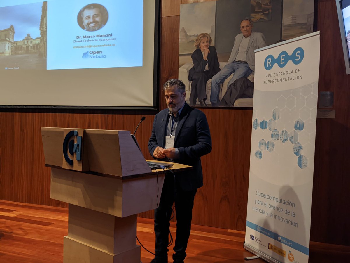 RES_HPC's tweet photo. 🚀Arrancamos el segundo día de la Conferencia Anual de la RES con la Technology Keynote de Marco Mancini sobre @opennebula y #EdgeComputing
"Building an Open Source Path towards an Edge-Cloud-HPC Continuum"
#JURES22 https://t.co/g8wj6cTaBV