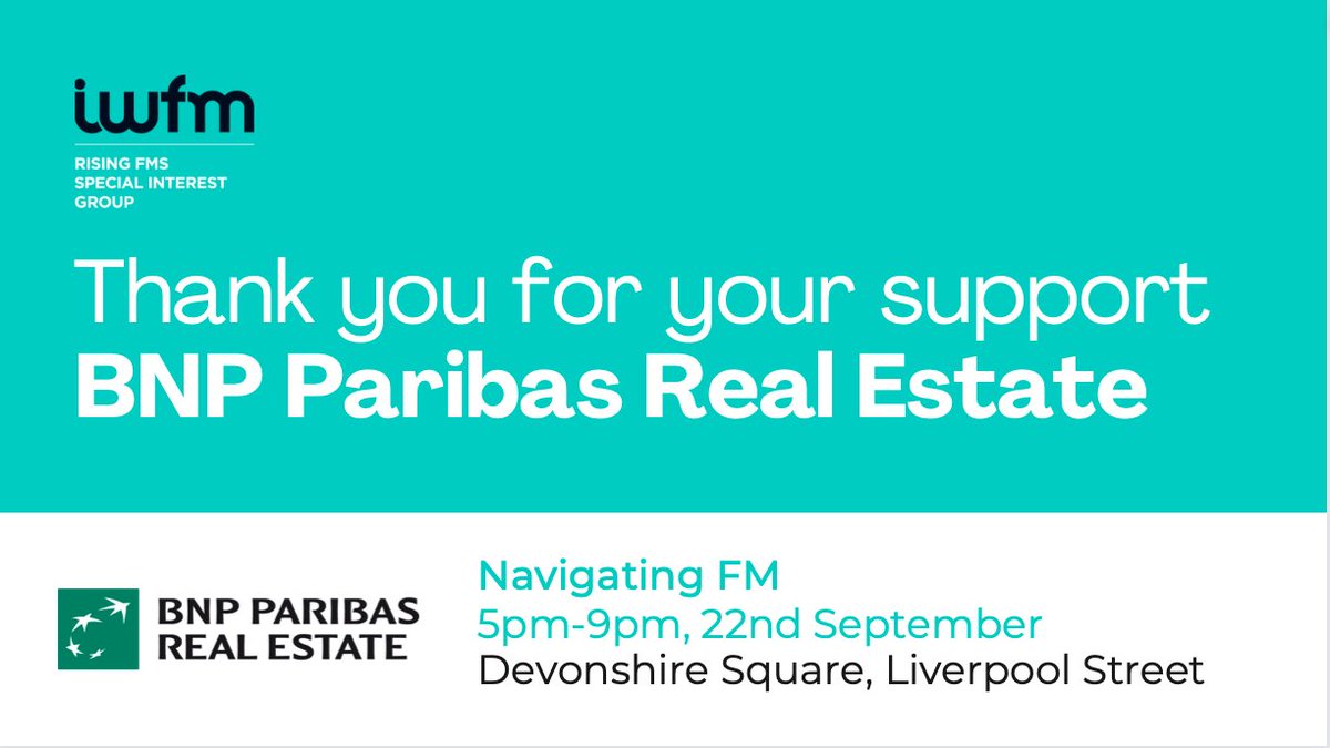 IWFM_RisingFMs's tweet photo. A massive thank you to the brilliant @BNPParibasUK Real Estate for their valued support of the upcoming #NavigatingFM event. Visit https://t.co/dl9oktxc6A to get your ticket.

#IWFM_FM #FMEvents #Networking #London https://t.co/9CZQiJJ03X