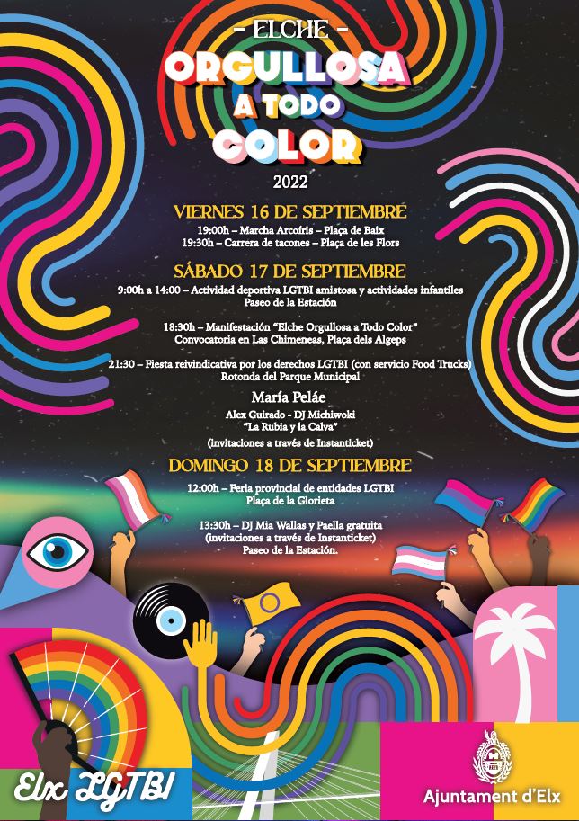 🏳️‍🌈🏳️‍⚧️Elche, Orgullosa a Todo Color🏳️‍⚧️🏳️‍🌈

Los días 16, 17 y 18 de septiembre, te recordamos que se celebra el Orgullo LGTBIQ+ de Elche. Podrás acudir a todas las actividades programadas para estos días y acompañarnos el domingo en la Feria de Entidades 💃 <a href="/UniversidadMH/">UMH</a> 

¡VENTE!✌️