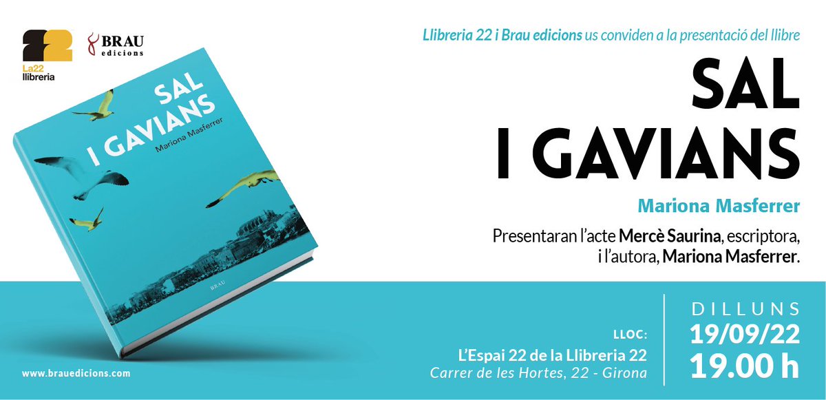 Dilluns 19, a Girona, a la 
<a href="/LLIBRERIA22/">LLIBRERIA 22</a>
 , presentem "Sal i gavians" de Mariona Masferrer a les 19h. Us hi esperem!
<a href="/Marionamasf/">Mariona Masferrer</a> <a href="/MerceSaurina/">Mercè Saurina</a>