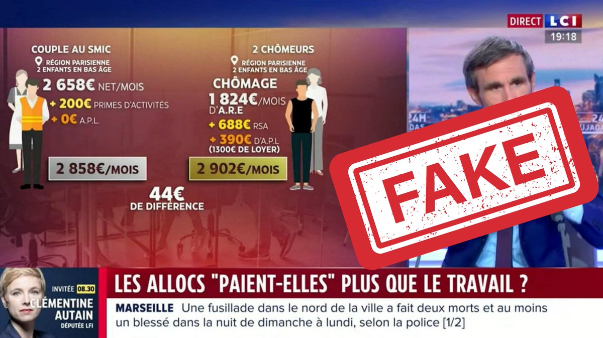 ATDQM's tweet image. Bonjour @LCI, visiblement la calculette ne marchait pas hier. Du coup, on a refait le calcul pour vous. Merci de rectifier cette #fakenews qui nourrit la #pauvrophobie sur la base d'#idéesfausses. 

Non les "allocs" ne paient pas plus que le travail !