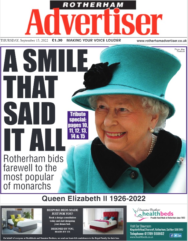GarethAtWork's tweet photo. "A smile that said it all"

Rotherham remembers and pays tribute to the Queen in this week's @rotherhamtiser, on sale now. https://t.co/gj1OH1KuAZ