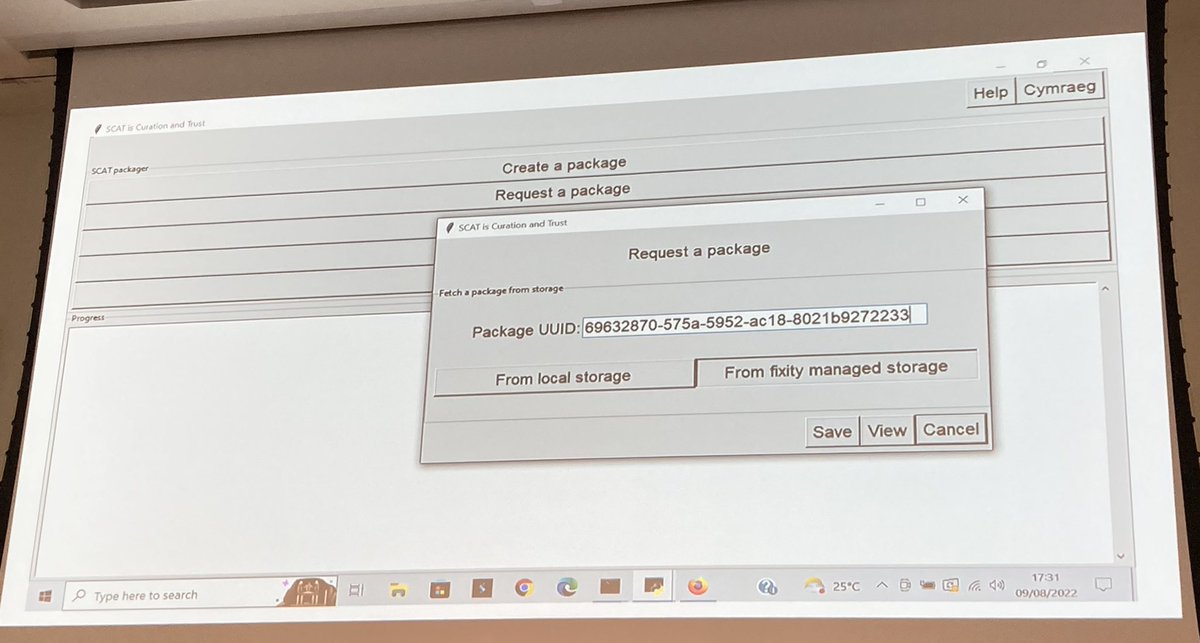 EdithHalvarsson's tweet photo. Viv Cothey presenting a lightweight fixity storage manager for transferring and requesting packages at Gloucestershire County Council. Nice to see such a pragmatic approach using limited resources. #iPres2022 https://t.co/BD2564iZ4w