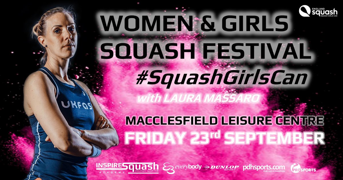 ICYMI: We are running a Women & Girls Squash Festival with @ljmassaro on Friday 23rd September, 2022 for #WomensSquashWeek

Lots of exciting sessions planned!
Don’t miss out on your place and book via our website:
inspire-squash.co.uk/book-online?ca…

#SquashGirlsCan
@englandsr @EBLeisure