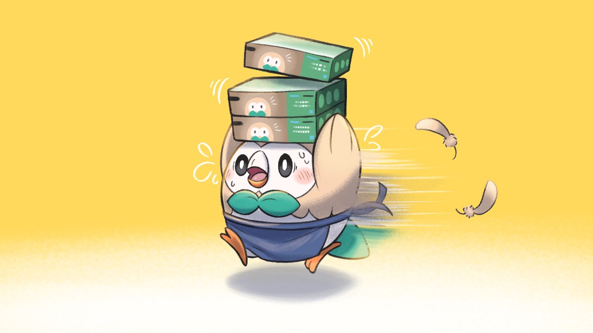 rowlet no humans pokemon (creature) open mouth tongue feathers bird motion lines  illustration images
