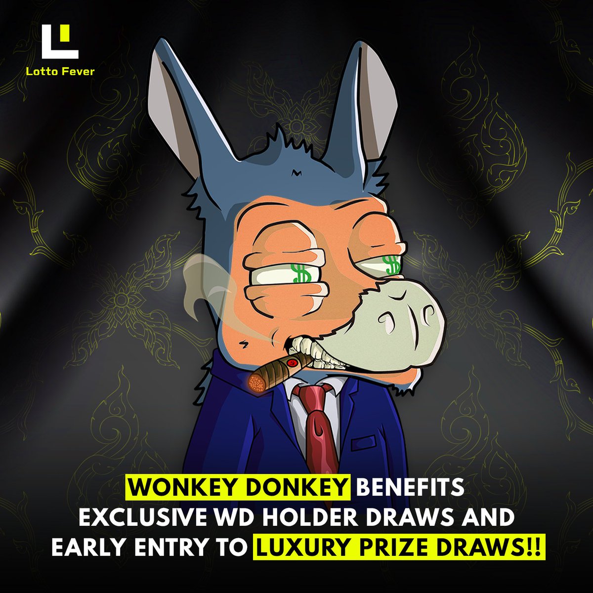 LOTTO FEVER IS LIVE

WD Holder Benefits:
5% of the weekly LOTTO FEVER raise will be added to an exclusive Draw limited to WD holders

Over half  WD prizes to be found so a great chance to mint and give yourself two extra chances to win a WD or LF Prize

linktr.ee/lottofever