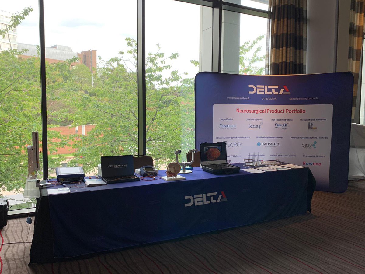 DeltaSurgical's tweet photo. All set up and ready to go at the 11th #Liverpool #Paediatric #Neurosurgery Masterclass. Talking all things @RAUMEDIC #ICP offering live CPPopt & PRX, @vycormedical #VBAS retractor, @BFMedicalGroup #DORO, Soering ultrasonic aspirator ….. amongst others!! https://t.co/eYJQYx5ufO