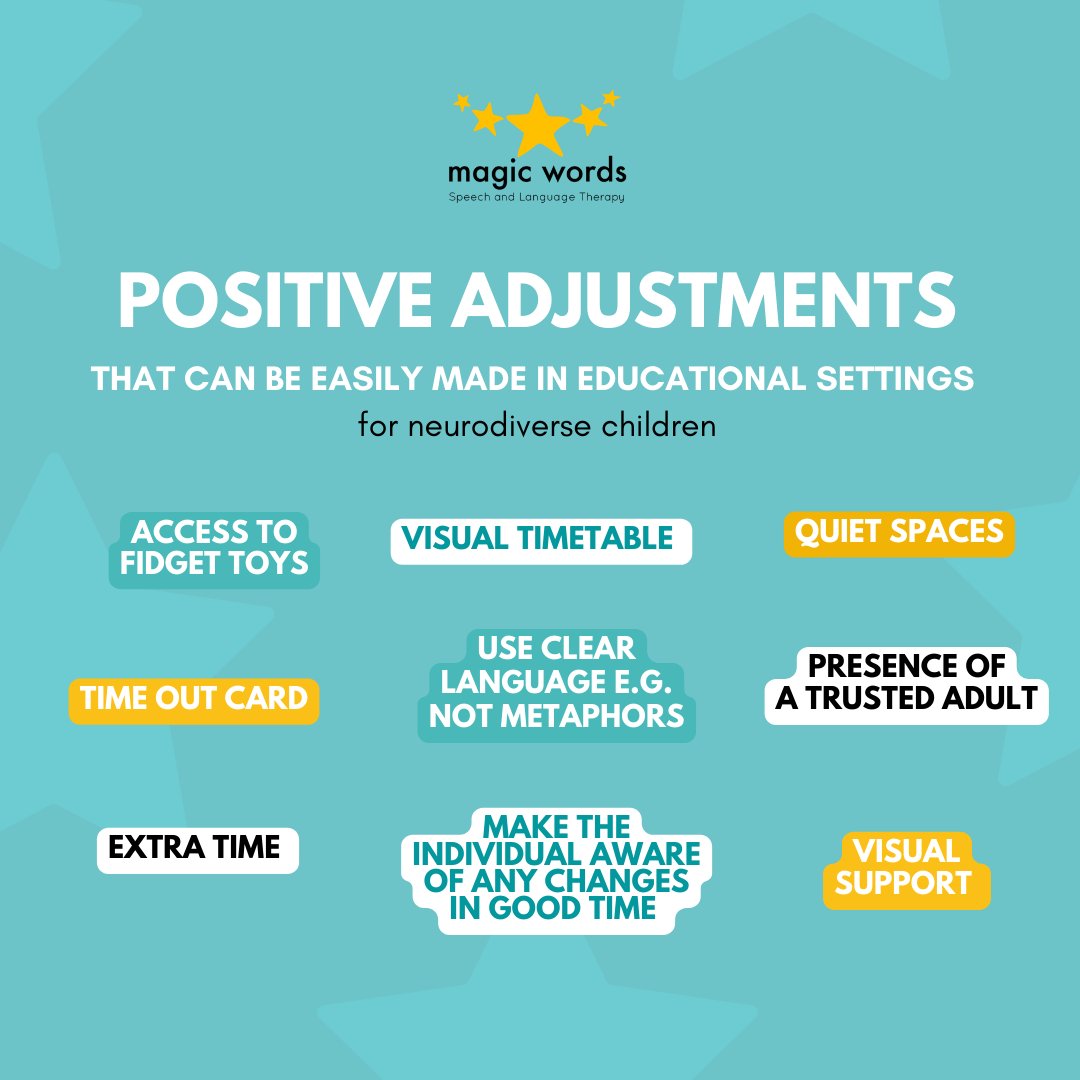 We asked one of our therapists for some easy and positive adjustments that can help improve the experience for neurodiverse children in an educational setting. Here are some small changes that can make a huge difference, making education more accessible to everyone. ⭐