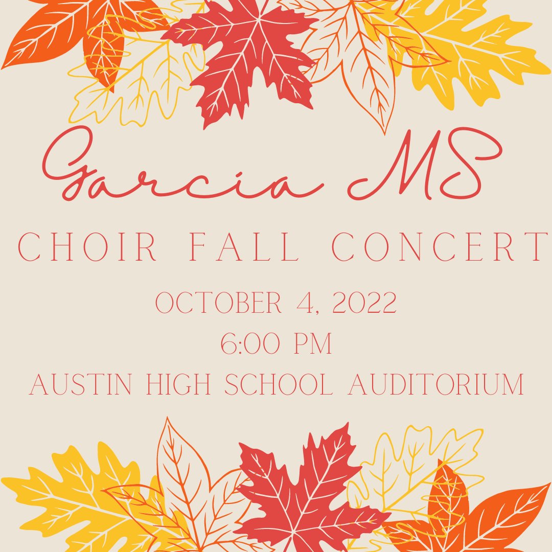 MGMS_Choir's tweet photo. Join us on October 4th for our Fall Concert at Austin High School. https://t.co/Qm6v3QsJxe
