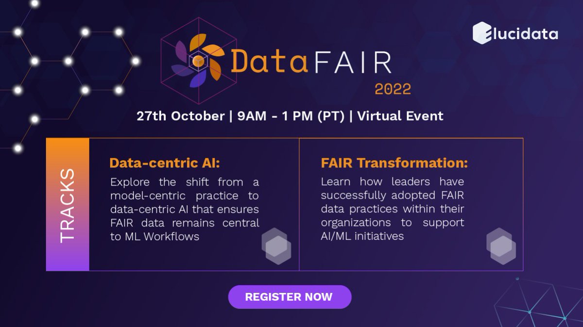 elucidatacorp's tweet image. DataFAIR 2022 is our annual event where we celebrate the hottest headliners at the intersection of Life Sciences and Machine Learning. 🥳
The overall theme of #DataFAIR 2022 is 'FAIR Data for Successful AI'!🤖
#machinelearning #Bioinformatics