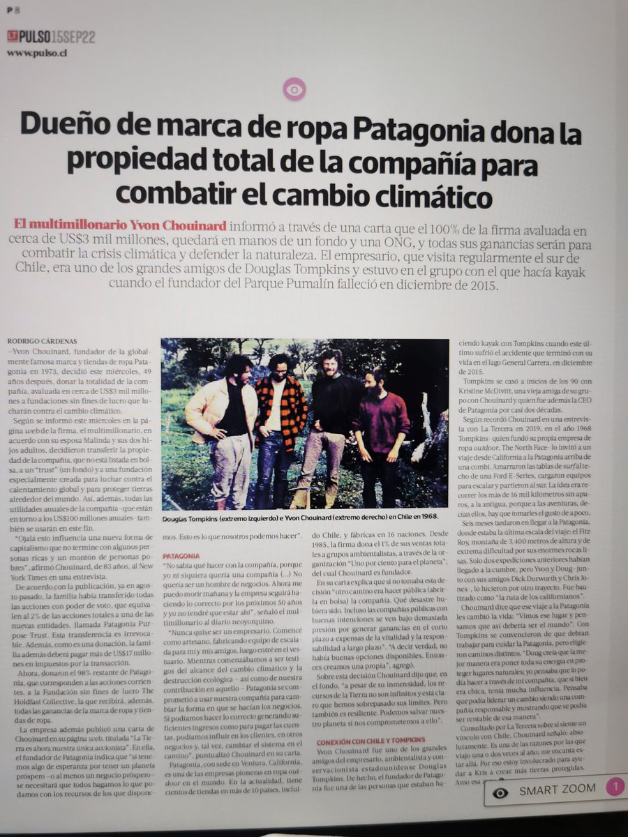 pepe_auth's tweet photo. Dueño de la marca de ropa Patagonia dona su empresa a fundación contra el cambio climático. Avaluada en 3 mil millones de dólares, genera US$100 millones anuales. Se dirá q es multimillonario, pero un desprendimiento así requiere coraje https://t.co/o83R9mDDfY