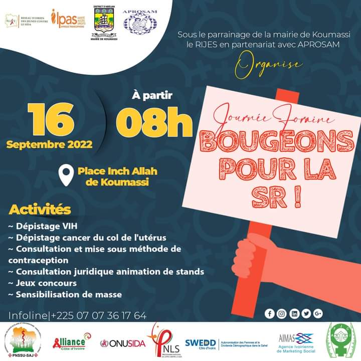 RIJES_CI's tweet photo. Hello les ami-e-s
Venez nombreux à Inschallah, Koumassi ce Vend 16 Sept, profiter de l'ambiance et bénéficier de multiples services de #SR et de consultation juridique.
cc @aprosamsanpedro
@IpasFrancophone
@FemmesjuristesC
#aimas
#pnssusaj
#mairiedekoumassi https://t.co/TIRTyge86k