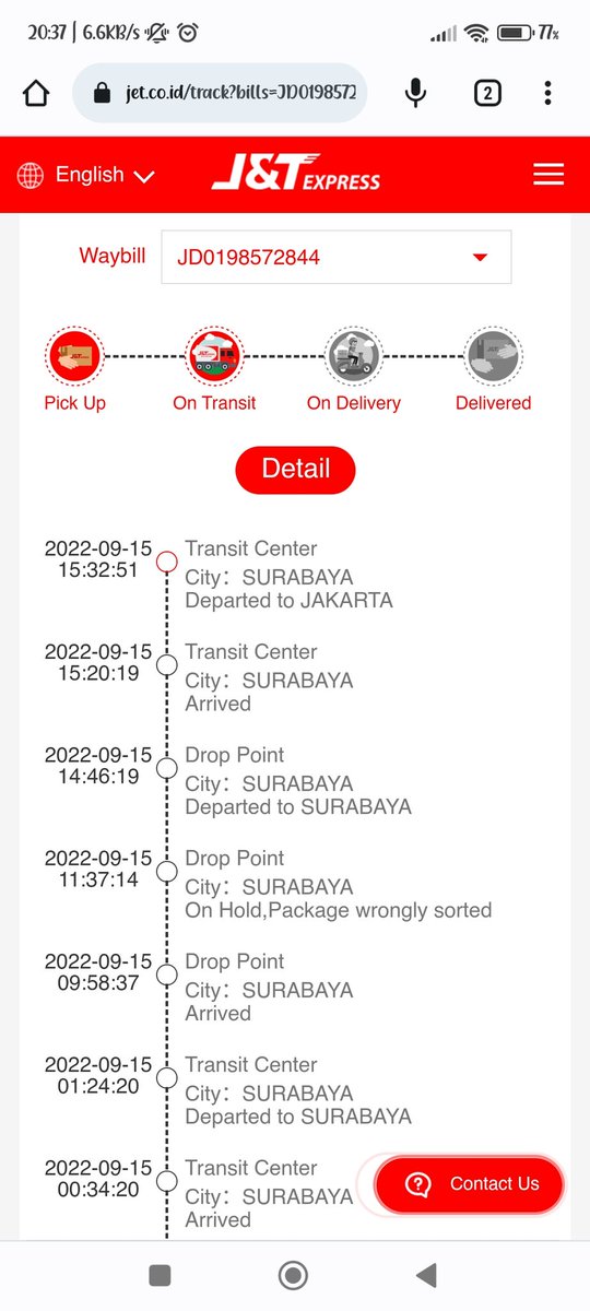 dwiwhidayat's tweet photo. @jntexpressid dah 3 hari nyasar nyampe surabaya gak ada niatan mau kirim ke kota yang seharusnya apa gimana ya https://t.co/M4eCBbmYnb