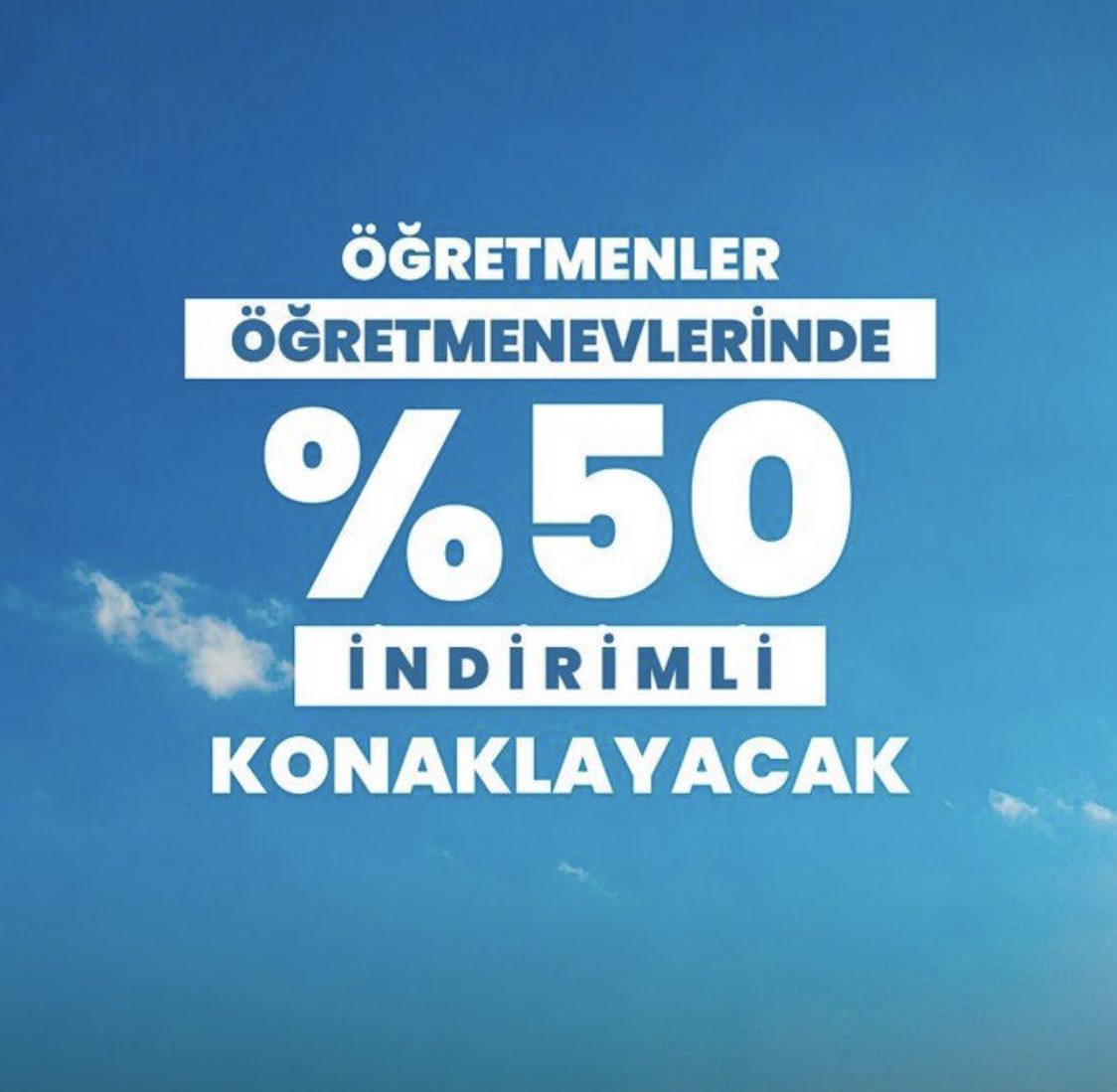 Öğretmenlerimiz, Öğretmenevlerinde %50 İndirimli Konaklayacak. Bakanlığımızın bu kararı çok anlamlı. Teşekkürlerimizle... @tcmeb