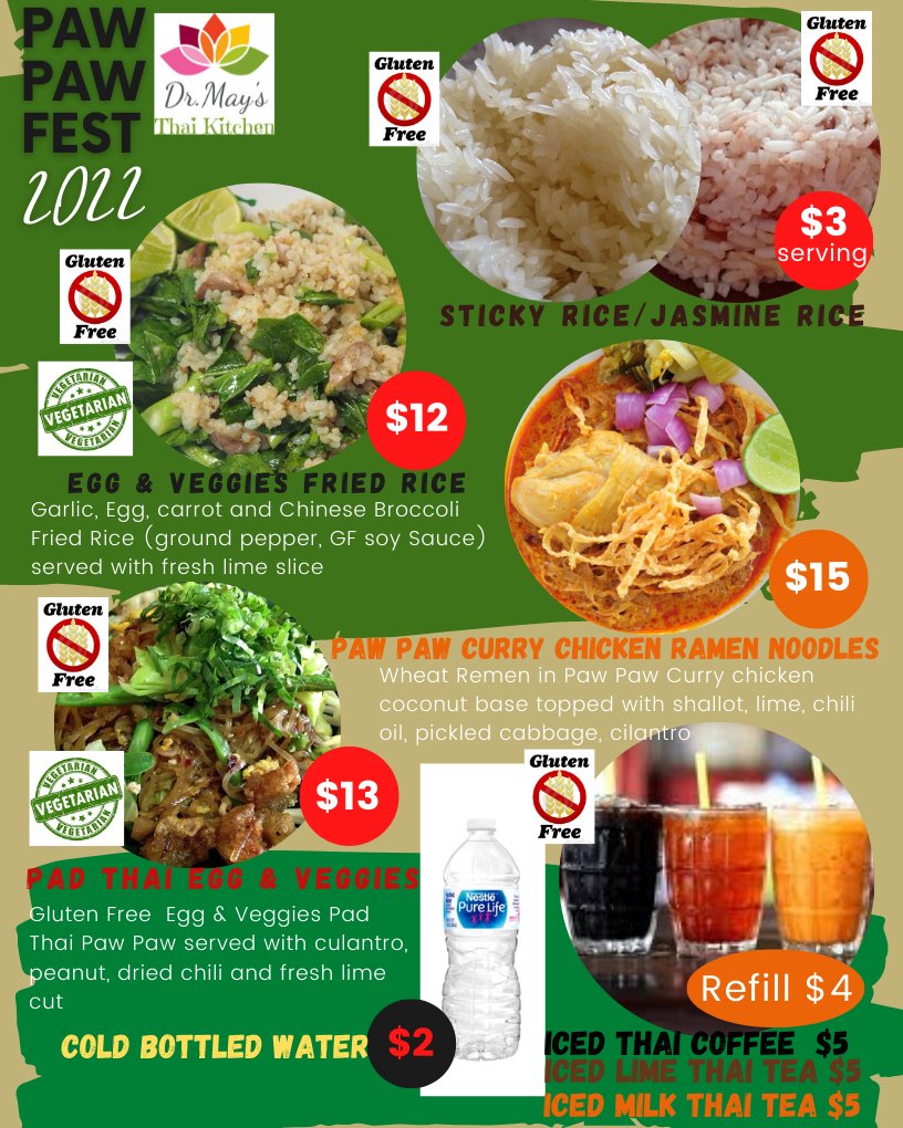 #DMTKFoodTruck will be stationed and ready to serve you all at the #24thPawPaw Festival this Friday and weekend. Please stop by to try our special craft Paw Paw dishes and our yummy Authentic Thai food. 
#AthensOhio #drmaysthaikitchen #drmaysthaikitch