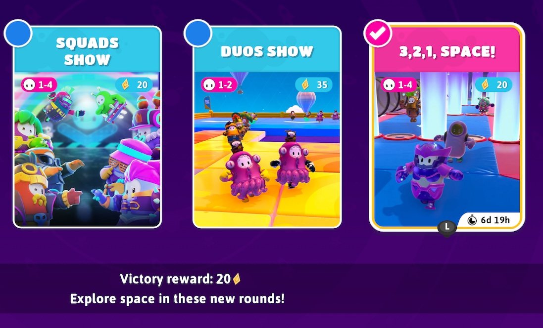 FG___network's tweet image. News: a new live event called 3, 2, 1, Space! Is now live on Fall Guys.
It features a new show of same name and new challenges, with some of them being locked.
#FallGuys #EpicGames #Mediatonic #news