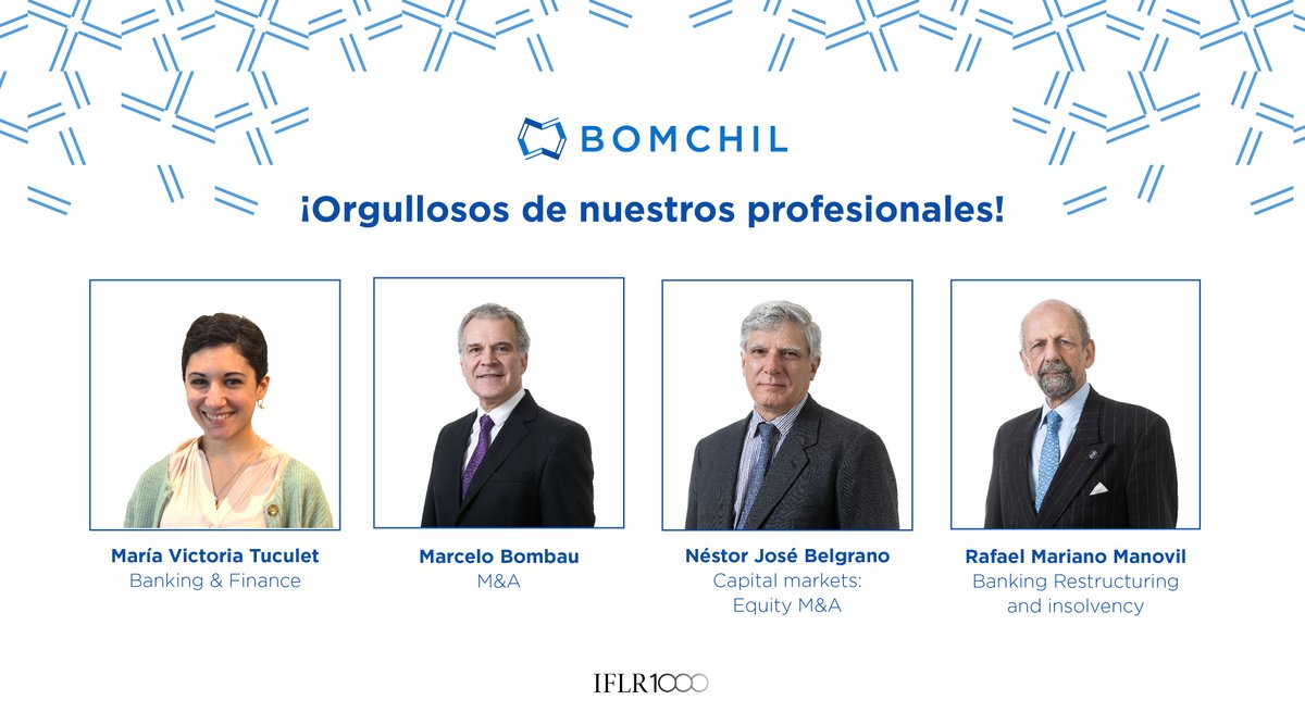 Gracias <a href="/IFLR1000/">IFLR1000</a> por el reconocimiento otorgado a nuestros profesionales en el ranking Leading Lawyers 2022. Es un placer recibir estas distinciones y estamos orgullosos del #TeamBomchil.

Más información: bit.ly/3xnatMs