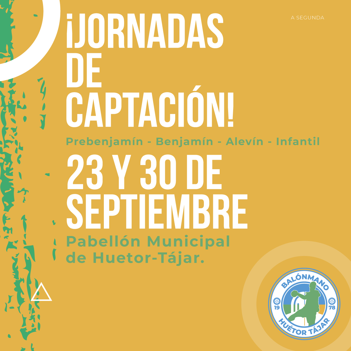 BmHuetor's tweet photo. Las Jornadas de Pruebas y Captación serán los Viernes 23 y 30 de Septiembre de 2022 en el Pabellón Municipal de Huetor-Tájar. 

Horarios:
16:00 - 17:00_Prebenjamin
17:00 - 18:00_Benjamin
18:00 - 19:00_Alevin&amp;Infantil
🟡🤾🏻‍♂️🤾🏽🔵

#balonmano #handball #balonmanobase #balonmanogranada https://t.co/cgECgbDucA