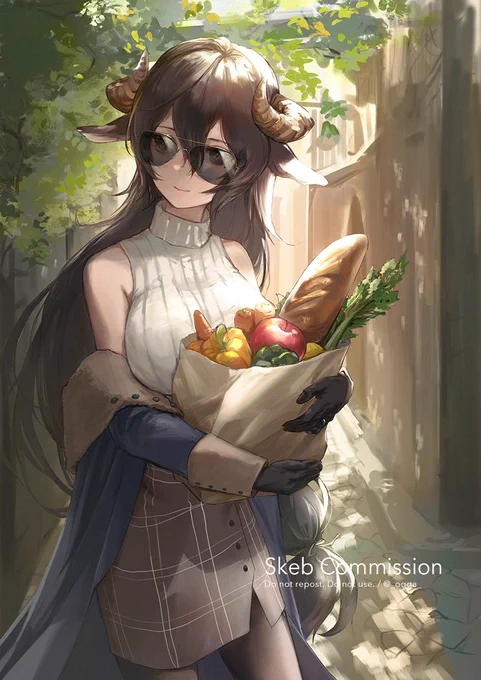 Skeb納品しました。リクエストありがとうございました!ノースリーブニットもサングラスも良き…!#Skeb #Commission 