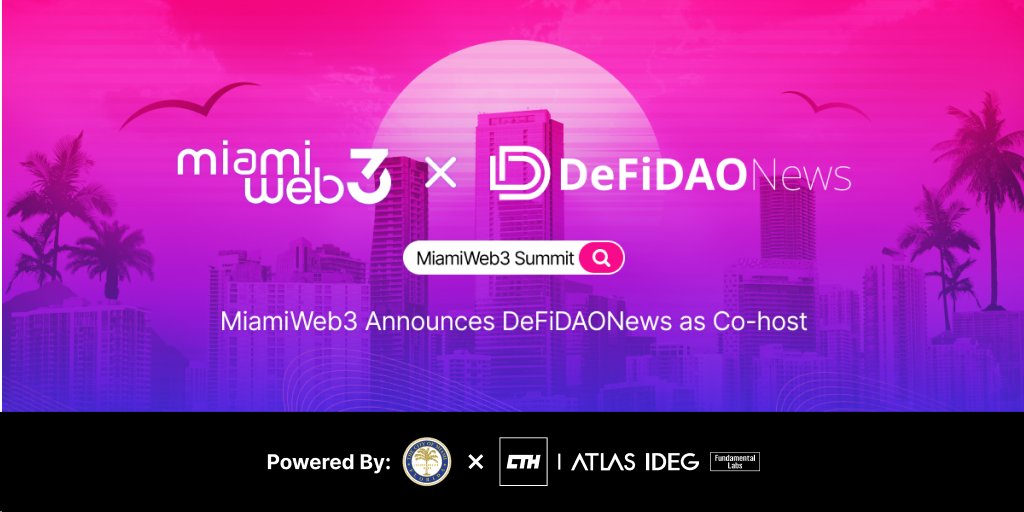 atlasweb3group's tweet image. 📢 We are excited to announce DeFiDAONews is joining us as co-host at 2022 #Miamiweb3 summit!

DeFiDAONews is a leading Web3-focused media platform, dedicated to growing the industry. @8BTC_OFFICIAL @GweiSummit @btcinchina

businesswire.com/news/home/2022… #Web3 #blockchain #CryptoNews