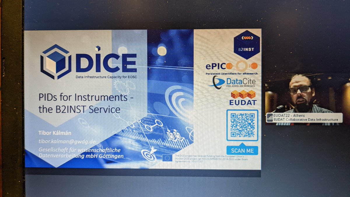 Eudat_eu's tweet image. Tibor Kalman (@gwdg) presents a potentially new service of EUDAT at the #EUDATConference2022: #PIDs for instruments - the #B2INST service.